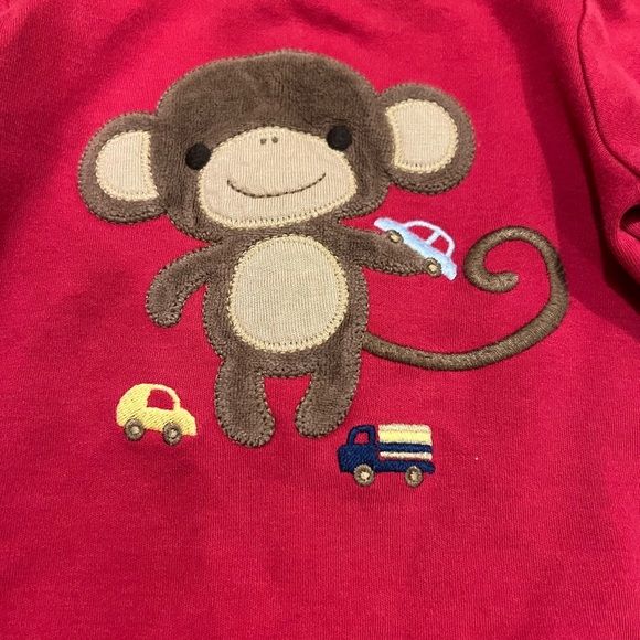 Gymboree Red Appliqué Monkey Graphic Long Sleeve Jumpsuit Romper 6-12 months - Picture 2 of 4